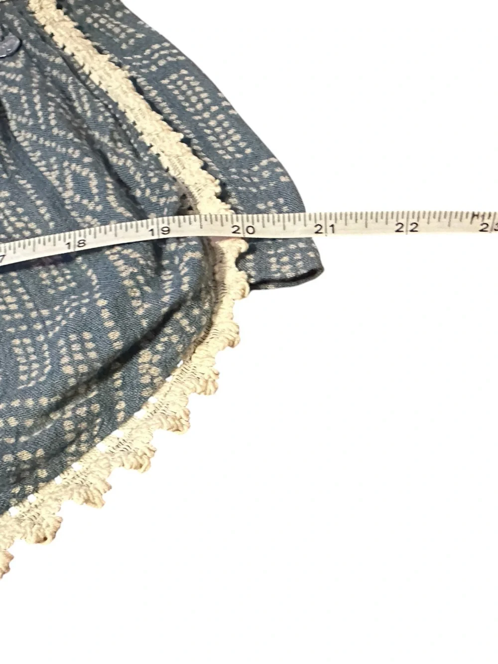 Rip Curl Blue Patterned Crochet Waist Shorts with Cream Trim